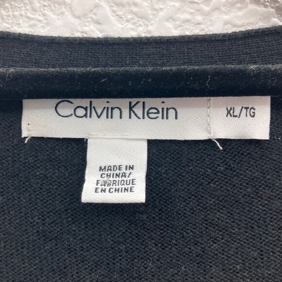 Calvin Klein Gray Black Colorblock Lightweight Knit Cotton Blend V Neck Sweater - Picture 2 of 10